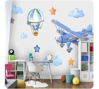 Dibujos Animados Avión Globo Aerostático Nubes Estrellas 3D Papel Pintado Pared Fácil Instalación Oficina Sala Estar Sofá Dormitorio TV Fondos Decoración-350cm×256cm