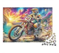 Dibujos Animados besando en Motocicleta con Corazones Sturdy Cardboard Motocross Rider Jigsaw Puzzle Adults Kids Fun Family Game Logic Training Great Gift for Christmas Puzzle Lovers Fans 38x26cm