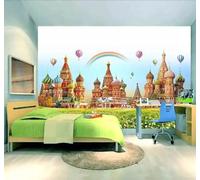 Dibujos Animados Castillo Fantasía Fresco Globo Aerostático Arcoíris 3D Papel Pintado Tapiz Textura de Seda Oficina Comedor Sofá Dormitorio Sala Estar TV Fondo Pantalla-430cm×300cm