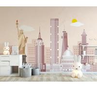 Dibujos Animados Ciudad Arquitectura Personas Sol 3D Papel Pintado Pared Fácil Instalación Oficina Sala Estar Sofá Dormitorio TV Fondos Decoración-430cm×300cm