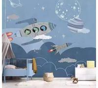 Dibujos Animados Cohetes Pilotos Aviones Cielo Estrellado 3D Papel Pintado Pared Fácil Instalación Oficina Sala Estar Sofá Dormitorio TV Fondos Decoración-430cm×300cm