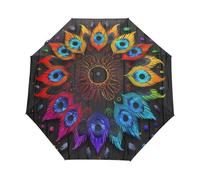 Dibujos Animados Coloridas Plumas De Pavo Real Paraguas Plegable Automático Paraguas de Viaje Mujer Niño Niña Protección UV Resistencia Viento Impermeable