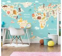Dibujos Animados Colorido Fresco Mapa Del Mundo Animales 3D Papel Pintado Lujo Casa Sala Decoración Estar Comedor Sofá Dormitorio TV Fondo de Pared-200cm×140cm