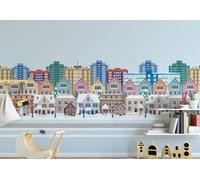 Dibujos Animados Coloridos Ciudad Arquitectura Creatividad 3D Papel Pintado Pared Fácil Instalación Oficina Sala Estar Sofá Dormitorio TV Fondos Decoración-300cm×210cm