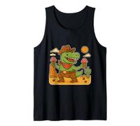 Dibujos animados Cowboy T-Rex con Helado - Aventura Desierto Diversión Camiseta sin Mangas