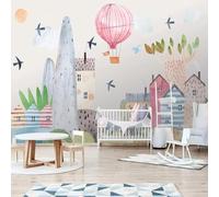 Dibujos Animados Creativo Casas Árboles Globo Aerostático 3D Papel Pintado Pared Fácil Instalación Oficina Sala Estar Sofá Dormitorio TV Fondos Decoración-200cm×140cm