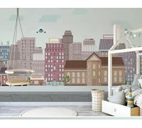 Dibujos Animados Creativo Ciudad Arquitectura Avión 3D Papel Pintado Pared Fácil Instalación Oficina Sala Estar Sofá Dormitorio TV Fondos Decoración-430cm×300cm