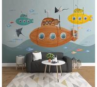 Dibujos Animados Creativo Submarino Mundo Submarino Banco De Peces 3D Papel Pintado Pared Fácil Instalación Oficina Sala Estar Sofá Dormitorio TV Fondos Decoración-430cm×300cm