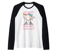 Dibujos Animados de béisbol para Mujer Hit Hard Run Fast Turn Left Camiseta Manga Raglan