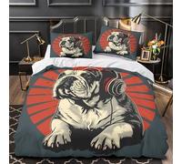 Dibujos animados de bulldog Funda de Edredón 3 Piezas Diseño 3D Cierre de Cremallera Oculta con Fundas de Almohada Suave linda ilustración de perro Funda Edredon for niños Super king（260x220cm）