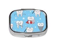 Dibujos animados de dientes divertidos dentales, pastillero meta, 2 compartimentos, organizador portátil