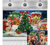 Dibujos animados de Navidad Village Fotografía Telón de fondo de invierno Nieve pino Árbol de Navidad Cuento de hadas Animado Kid Party Photo Booth Banner Suministros (20 x 6 pies)