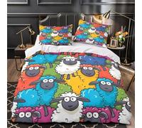 Dibujos animados de ovejas coloridas Funda de Edredón Juego de 3 Piezas Diseño 3D Cierre de incluye Fundas de Almohada Patrón de animal divertido Funda Edredon for Ancianos Single（135x200cm）
