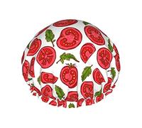 Dibujos animados de patrón de hojas de tomate Gorro de ducha, gorro de dormir, gorro de baño elástico impermeable de doble capa, gorro de baño reutilizable