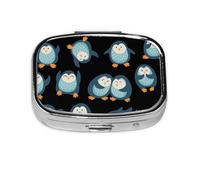 Dibujos animados de pingüinos estampados, Pastillero cuadrado para bolsillo o monedero, pequeño contenedor de pastillas, organizador de pastillas de viaje
