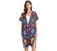 Dibujos Animados del Espacio Monstruo Fresco Vestido de Playa para Mujer,Cubierta Suelta de Verano para Bañadores y Trajes de Baño