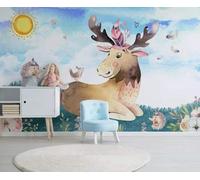 Dibujos Animados Dibujados A Mano Animales Flores Amanecer 3D Papel Pintado Pared Fácil Instalación Oficina Sala Estar Sofá Dormitorio TV Fondos Decoración-350cm×256cm