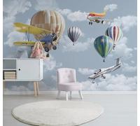 Dibujos Animados Dibujos A Mano Globos Aerostáticos Aviones Cielo 3D Papel Pintado Pared Fácil Instalación Oficina Sala Estar Sofá Dormitorio TV Fondos Decoración-150cm×105cm