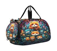 Dibujos Animados Doodle Lindo Panda Rojo Bolsa de Deporte para NatacióN Gimnasio con Compartimento para Zapatos,Bolsa de Viaje Tipo Fin de Semana Bolso de Mano para NiñAs