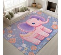 Dibujos Animados Elefante Flores Cuentos De Hadas Alfombras, Suave Tapete de pelo corto, Base antideslizante de TPR, Morado Claro Alfombra Antideslizante Dormitorio,Felpudo Entrada Casa - 90 x 150 cm