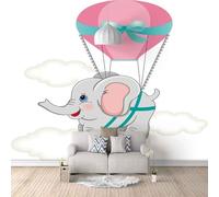 Dibujos Animados Elefante Globo Aerostático Nubes Blancas 3D Papel Pintado Pared Fácil Instalación Oficina Sala Estar Sofá Dormitorio TV Fondos Decoración-200cm×140cm