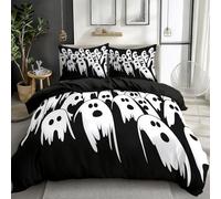 Dibujos Animados Fantasma Lindo Juego De Funda Nórdica Impresión 3D Negro, 135 x 200 cm Juego de 3 Piezas de Ropa de Cama con Cierre de Cremallera Oculta Suave Microfibra con 2 Fundas de Almohada