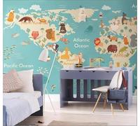Dibujos Animados Fresco Abstracto Mapa Del Mundo Animales 3D Papel Pintado Pared Fácil Instalación Oficina Sala Estar Sofá Dormitorio TV Fondos Decoración-250cm×170cm