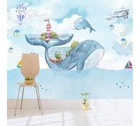 Dibujos Animados Fresco Colorido Ballenas Aviones Globos Aerostáticos 3D Papel Pintado Pared Premium Textura Seda Estudio Comedor Vinilos Dormitorio Sofás TV Cocina-430cm×300cm