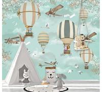 Dibujos Animados Fresco Globos Aerostáticos Aviones Árboles 3D Papel Pintado Tapiz Textura de Seda Oficina Comedor Sofá Dormitorio Sala Estar TV Fondo Pantalla-200cm×140cm