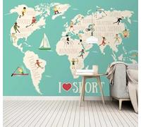Dibujos Animados Fresco Mapa Del Mundo Personas Deporte 3D Papel Pintado Pared Fácil Instalación Oficina Sala Estar Sofá Dormitorio TV Fondos Decoración-430cm×300cm