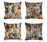 Dibujos Animados Funda Cojin 60x60 Juego de 4 Funda de Almohada Fawn Cojines para Sofa Terciopelo Cojines Grandes, Cojin Sofa Fundas Almohada Exterior Impermeable, para Balcones Salon Sillas t-417