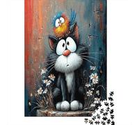 Dibujos Animados Gato pájaro Sentado 1000 Pieza S Papel Ecológico Rompecabezas Premium Descompresión del Juego Educativo Decoración De Paredes Idea De Regalo 70x50cm/1000pcs