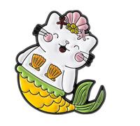 Dibujos animados gatos sirenas insignia esmaltada elegante joyería de animales accesorio regalo para adolescentes y adultos Casual atuendo potenciador sirena gato broche, talla única, como se describe