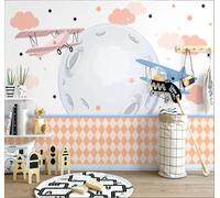 Dibujos Animados Hechos A Mano Avión Nubes Estrellas 3D Papel Pintado Pared Fácil Instalación Oficina Sala Estar Sofá Dormitorio TV Fondos Decoración-300cm×210cm