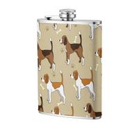 Dibujos animados lindo inteligente beagle mascota animal,Frasco de acero inoxidable 304 de 8 oz con funda de cuero sintético, frasco de bolsillo para licor plano para exteriores