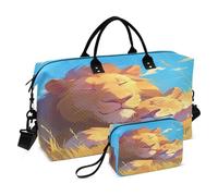 Dibujos Animados Lindo LeóN Bolsas de Viaje para Gimnasio, Bolso de Fin de Semana con Bolsa de Aseo para Niñas Hombres