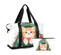 Dibujos animados lindo Merry Christmas Tree Cat Grande Travel Bag Weekend Bag with Toiletry Bag for Workout Multifunctional, lindo gato de árbol de Navidad de dibujos animados, 1 tamaño, Lindo de