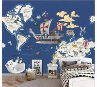 Dibujos Animados Mapa Del Mundo Velero Globo Aerostático Animales 3D Papel Pintado Pared Fácil Instalación Oficina Sala Estar Sofá Dormitorio TV Fondos Decoración-430cm×300cm