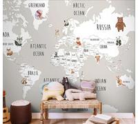 Dibujos Animados Minimalista Creativo Mapa Del Mundo Animales 3D Papel Pintado Pared Fácil Instalación Oficina Sala Estar Sofá Dormitorio TV Fondos Decoración-400cm×280cm
