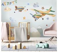 Dibujos Animados Montañas Aviones Globos Aerostáticos Cielo Estrellado 3D Papel Pintado Pared Fácil Instalación Oficina Sala Estar Sofá Dormitorio TV Fondos Decoración-250cm×170cm
