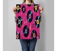 Dibujos Animados Música Cuadro sobre Lienzo para Salon 70x100 cm, Lienzos decorativos Poster Discos De Vinilo Notas Musicales Dormitorio Cocina, Rosa Vertical Cuadros Decoracion Wall Art Prints Decor