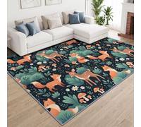 Dibujos Animados Naturales Animales Zorro Ciervo Sika Alfombra Salón 60 x | Bosque de cuento de hadas Plantas Antideslizante Alfombra Lavable a máquina Suave, Dormitorio, Descenso de la Cama, Comedor