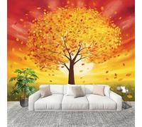 Dibujos Animados OtoñO PatróN de áRbol Fotomurales 400x280 cm Papel Pintado Tejido No Tejido Fotomural Amarillo Efecto 3D Papel Tapiz Decorativos para Dormitorio Salón TV Pared Murales Póster