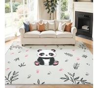 Dibujos Animados Panda Planta Alfombra, Gris Alfombra de Franela Suave, Antideslizante y Lavable para Sala de Estar, Dormitorio y habitación Infantil 140 x 200 cm
