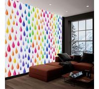 Dibujos Animados Papel Pintado Efecto 3D 200 x 140 cm, Papel tapiz fotográfico Geométrico Gotas De Lluvia Arcoíris Fotomurales Pared Tejido No Tejido Decoración De Pared Sala Cuarto Oficina Salón