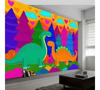 Dibujos Animados Papel Pintado Efecto 3D 250 x 175 cm, Papel tapiz fotográfico Animal Dinosaurios Bosque Fotomurales Pared Tejido No Tejido Moderna Decoración De Pared Sala Cuarto Oficina Salón