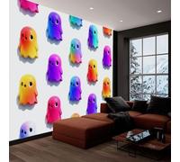 Dibujos Animados Papel Pintado Efecto 3D 350 x 256 cm, Papel tapiz fotográfico Halloween Colorido Fantasmas Fotomurales Pared Tejido No Tejido Moderna Decoración De Pared Sala Cuarto Oficina Salón