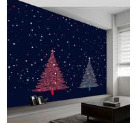Dibujos animados Papel Pintado Efecto 3D 450 x 280 cm, Papel tapiz fotográfico Cielo nocturno árbol de Navidad estrellas Fotomurales Pared Tejido No Tejido Decoración De Pared Sala Cuarto Oficina