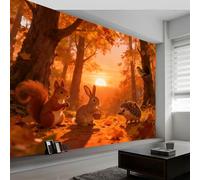 Dibujos Animados Papel Pintado Efecto 3D 500 x 280 cm, Papel tapiz fotográfico Animal Bosque Otoñal Hojas Fotomurales Pared Tejido No Tejido Moderna Decoración De Pared Sala Cuarto Oficina Salón