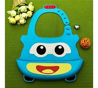 Dibujos Animados Para Niños Tridimensional Babero Bebé Grado De Comida Silicona Comida Arroz Bolsillo Bebé Impermeable Comer Bolsillo Toalla De Agua Coche Azul